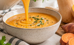 Velouté de butternut et patate douce : doux et onctueux